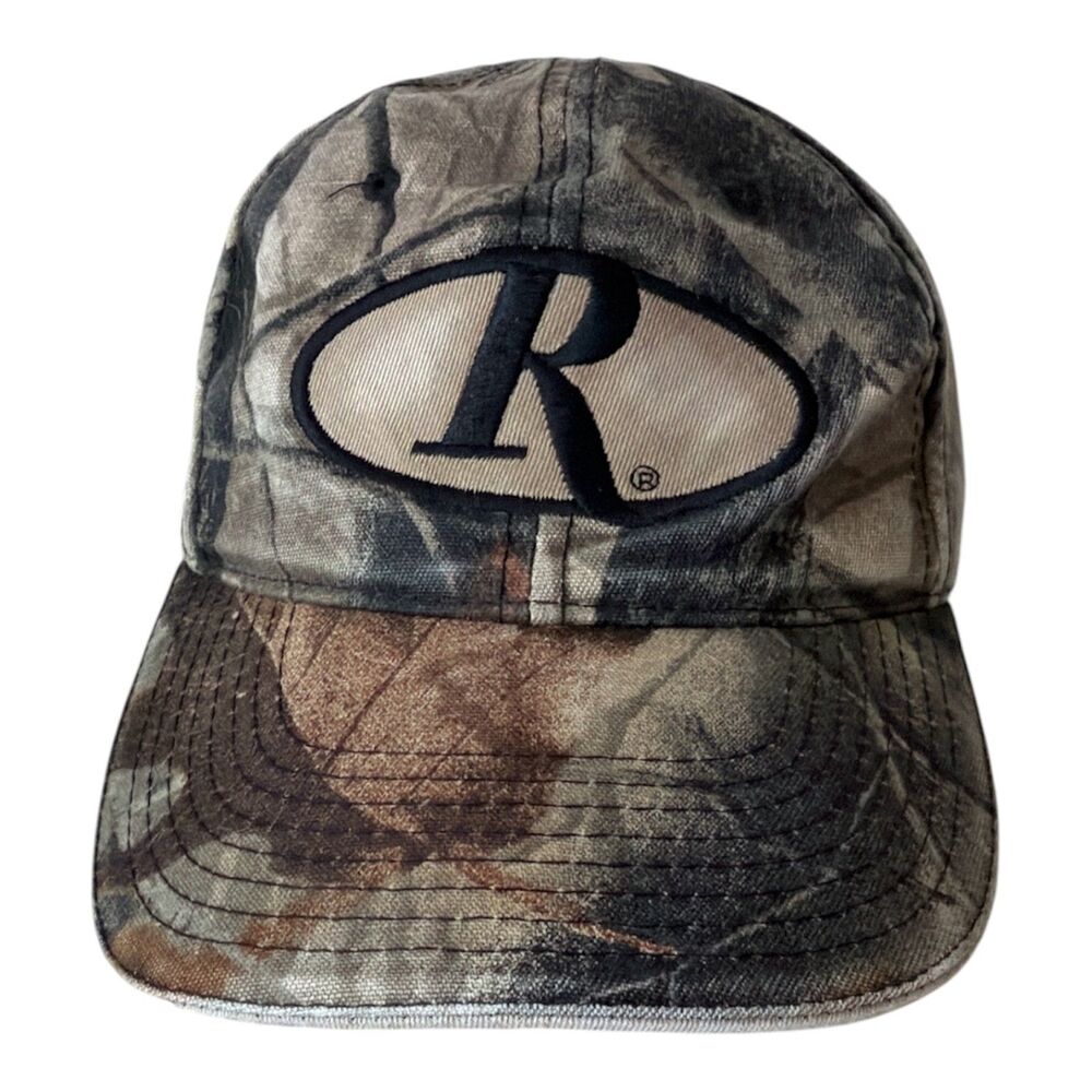 Vintage Mens Remington Camouflage Baseball Cap Hat Embroidered "R" Logo OSFA